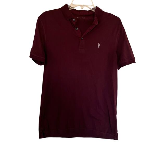 AllSaints Vidal Burgundy Maroon Short Sleeve Men’s Polo Shirt Size Medium - Picture 2 of 9